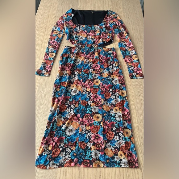 AFRM Bohemian Women’s Multicolor Floral Mesh Midi Body-con Cut Out Dress S - Picture 13 of 16